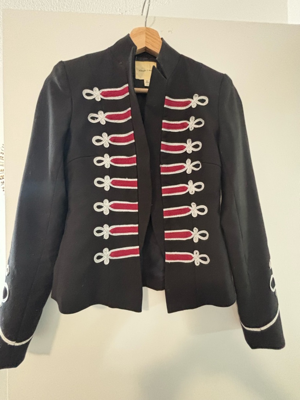 silence + noise Black Blazer with Red and silver Military Trim xs 0